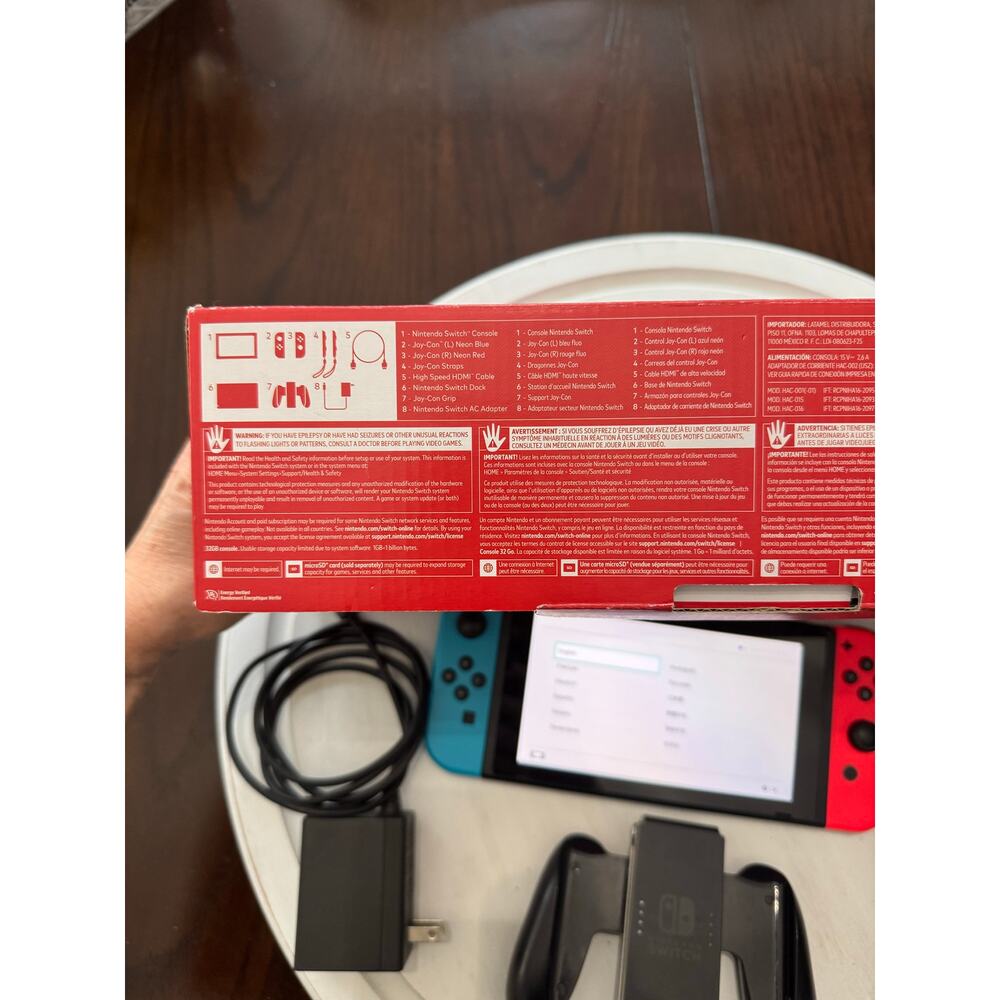 Nintendo Switch 32GB System Console Neon Red & Blue Joy-Cons, Dock Original Box - Picture 11 of 12